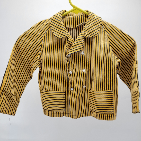 Vintage Yellow Navy Blue Striped Horseshoe Button Western Blazer Girls Size 6 - Picture 7 of 14